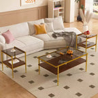 Juego de 3 mesas de centro y mesas auxiliares, mesa de cristal templado con capa de MDF, mesas modernas para sala de estar, cristal gris