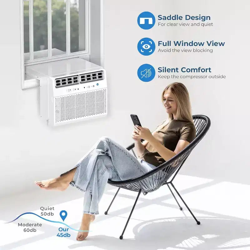 ZAFRO 12,000 BTU U-Shaped Air Conditioner Window Unit Cools up to 550 Sq.ft, Ultra Quiet Window Air Conditioner with Full Window View