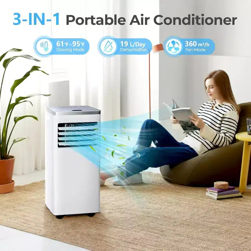 ZAFRO Portable Air Conditioner,AC Unit for Bedroom Room Garage RV, 24H Timer/Remote Control/2 Speeds/LED Display