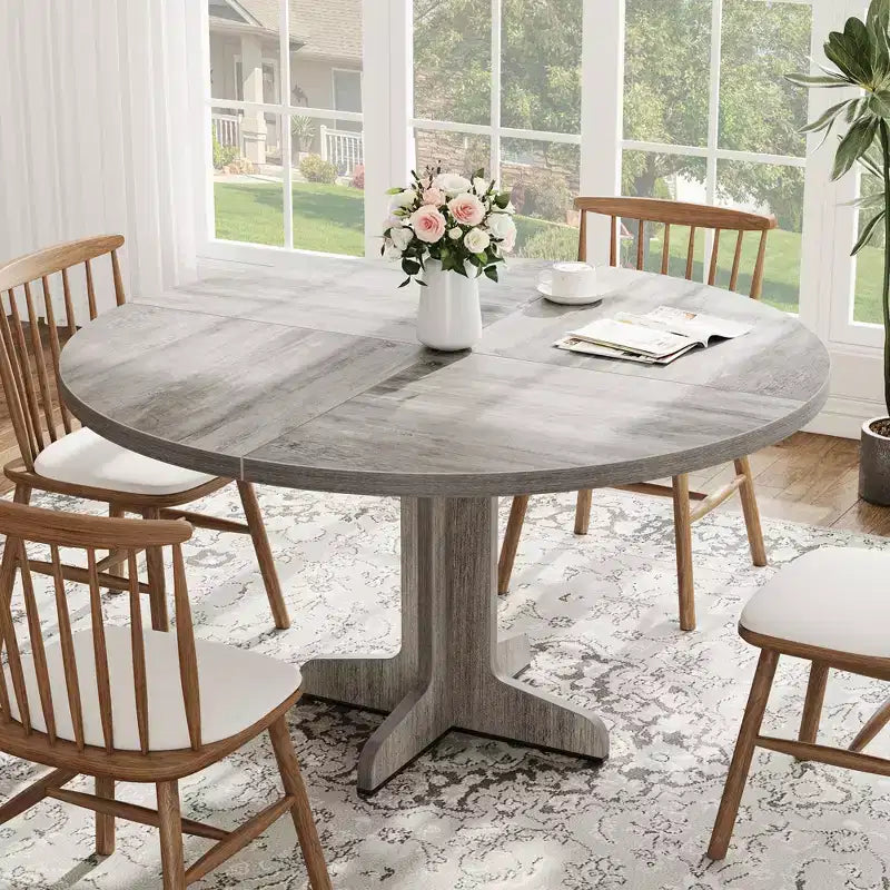 Mesa de comedor redonda de 47 pulgadas para 4 personas, mesa con patas curvas, mesa de comedor moderna, base estable, para cocina