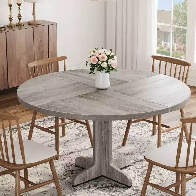 Mesa de comedor redonda de 47 pulgadas para 4 personas, mesa con patas curvas, mesa de comedor moderna, base estable, para cocina