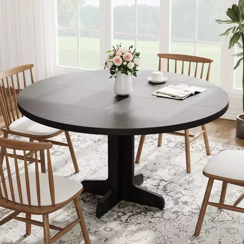Mesa de comedor redonda de 47 pulgadas para 4 personas, mesa con patas curvas, mesa de comedor moderna, base estable, para cocina