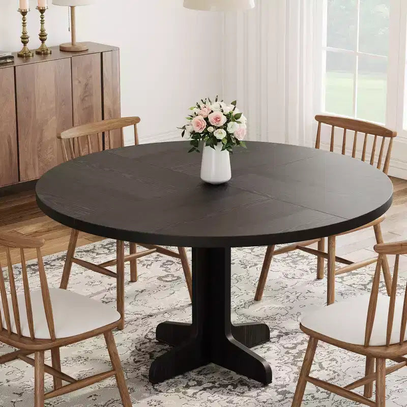 Mesa de comedor redonda de 47 pulgadas para 4 personas, mesa con patas curvas, mesa de comedor moderna, base estable, para cocina
