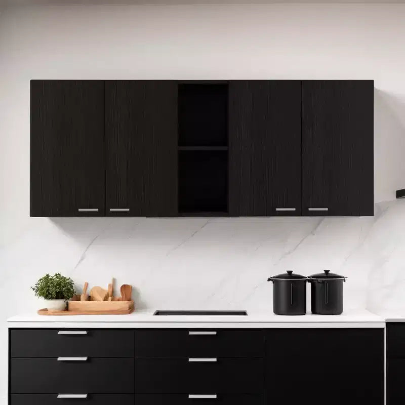 Armario de pared decorativo HomeRoots de 59 pulgadas, madera negra con cinco estantes