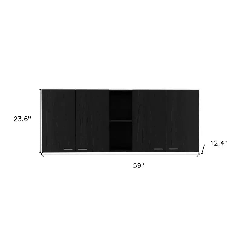 Armario de pared decorativo HomeRoots de 59 pulgadas, madera negra con cinco estantes