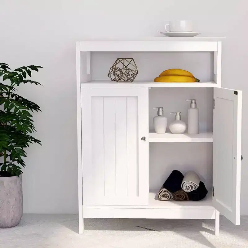 MAYEERTY Mueble de Almacenamiento Alto para Baño con Doble Puerta Persiana Blanco