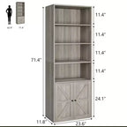 Estantería de granja con puertas de 30 cm de profundidad, estantes de almacenamiento de 181 cm de alto, librería industrial de madera, estanterías de 6 niveles para dormitorio