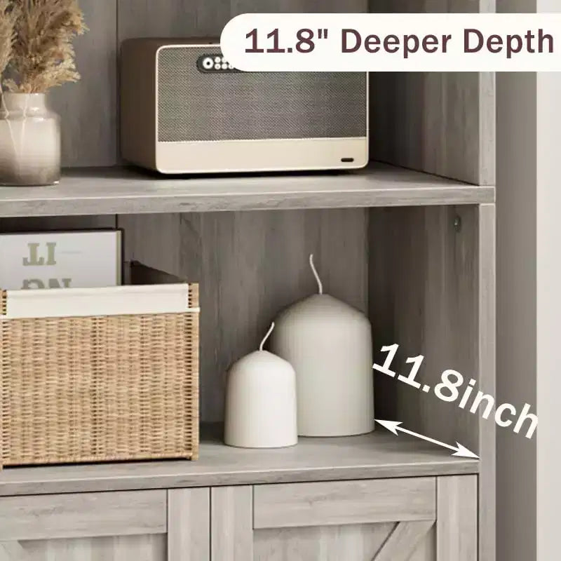 Estantería de granja con puertas de 30 cm de profundidad, estantes de almacenamiento de 181 cm de alto, librería industrial de madera, estanterías de 6 niveles para dormitorio