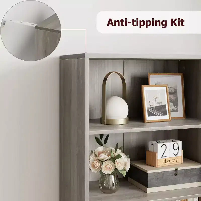 Estantería de granja con puertas de 30 cm de profundidad, estantes de almacenamiento de 181 cm de alto, librería industrial de madera, estanterías de 6 niveles para dormitorio