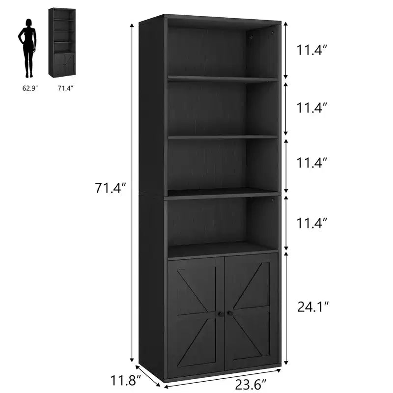 Estantería de granja con puertas de 30 cm de profundidad, estantes de almacenamiento de 181 cm de alto, librería industrial de madera, estanterías de 6 niveles para dormitorio