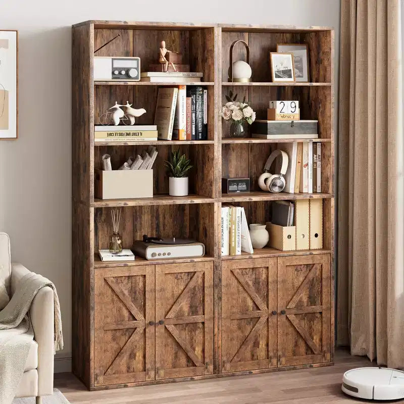 Estantería de granja con puertas de 30 cm de profundidad, estantes de almacenamiento de 181 cm de alto, librería industrial de madera, estanterías de 6 niveles para dormitorio