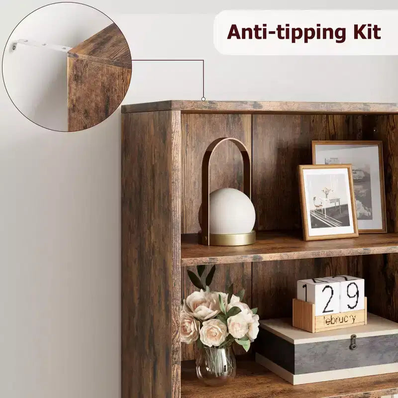 Estantería de granja con puertas de 30 cm de profundidad, estantes de almacenamiento de 181 cm de alto, librería industrial de madera, estanterías de 6 niveles para dormitorio