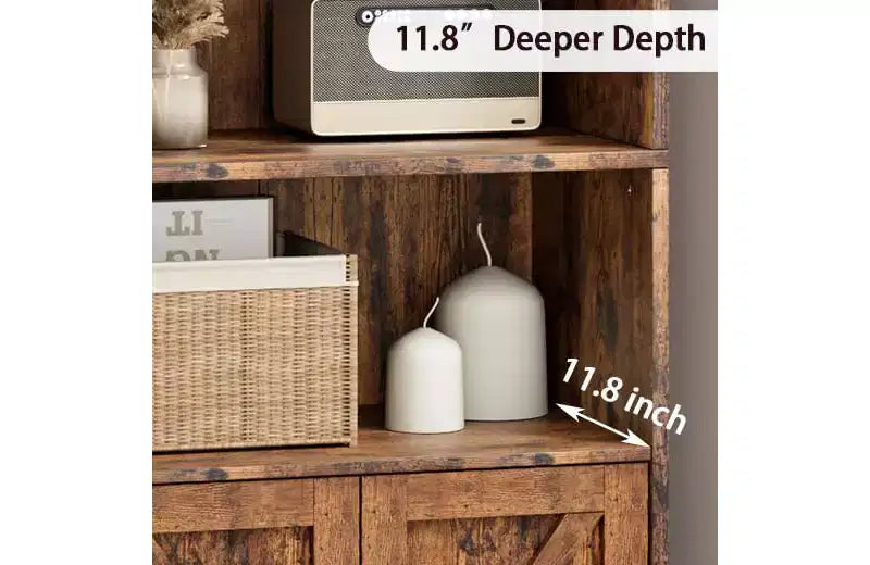 Estantería de granja con puertas de 30 cm de profundidad, estantes de almacenamiento de 181 cm de alto, librería industrial de madera, estanterías de 6 niveles para dormitorio