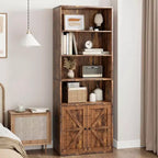 Estantería de granja con puertas de 30 cm de profundidad, estantes de almacenamiento de 181 cm de alto, librería industrial de madera, estanterías de 6 niveles para dormitorio