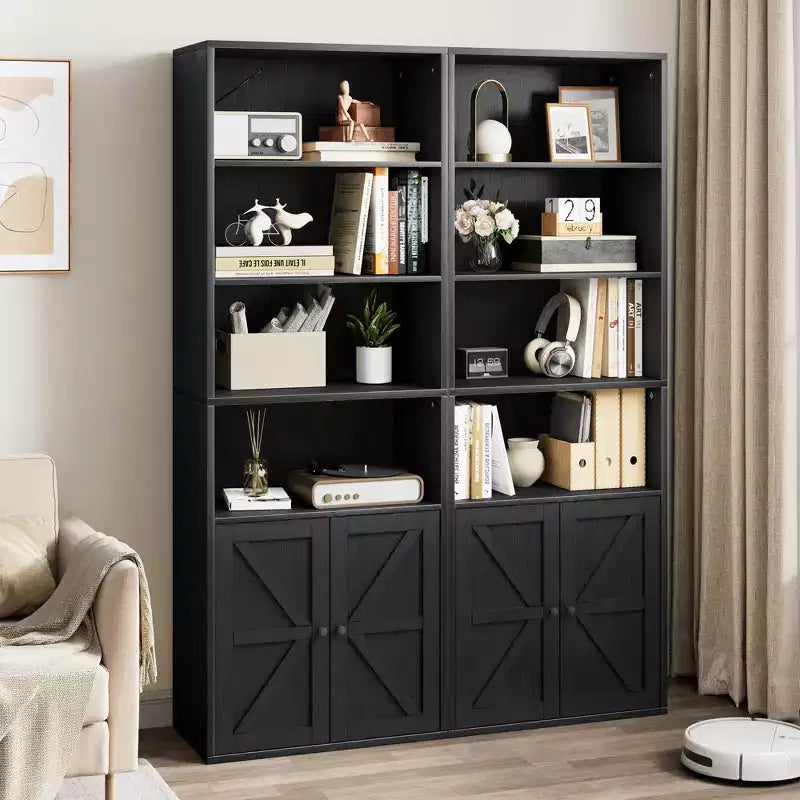 Estantería de granja con puertas de 30 cm de profundidad, estantes de almacenamiento de 181 cm de alto, librería industrial de madera, estanterías de 6 niveles para dormitorio
