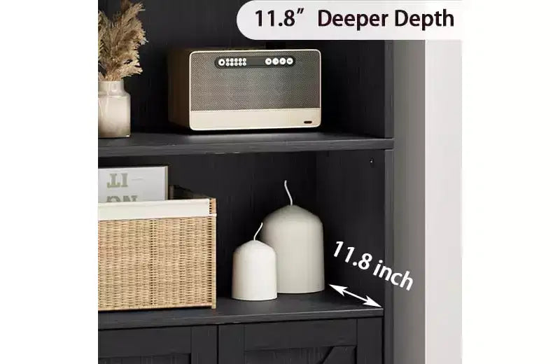 Estantería de granja con puertas de 30 cm de profundidad, estantes de almacenamiento de 181 cm de alto, librería industrial de madera, estanterías de 6 niveles para dormitorio