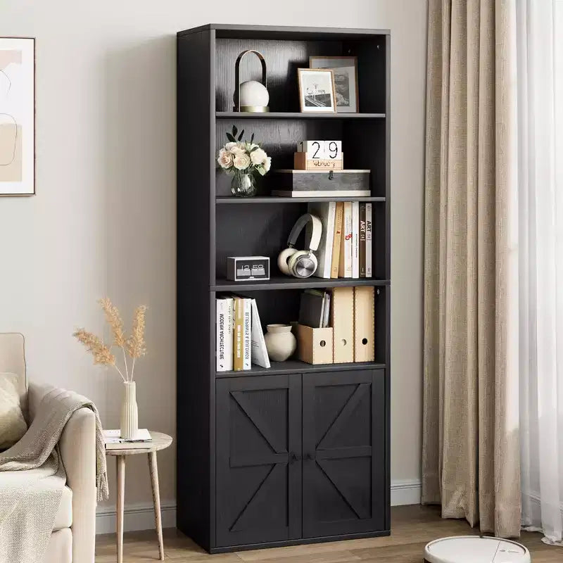 Estantería de granja con puertas de 30 cm de profundidad, estantes de almacenamiento de 181 cm de alto, librería industrial de madera, estanterías de 6 niveles para dormitorio