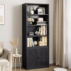Estantería de granja con puertas de 30 cm de profundidad, estantes de almacenamiento de 181 cm de alto, librería industrial de madera, estanterías de 6 niveles para dormitorio
