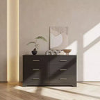 Cómoda Karl Home de 6 cajones, aglomerado negro, 120 cm de ancho