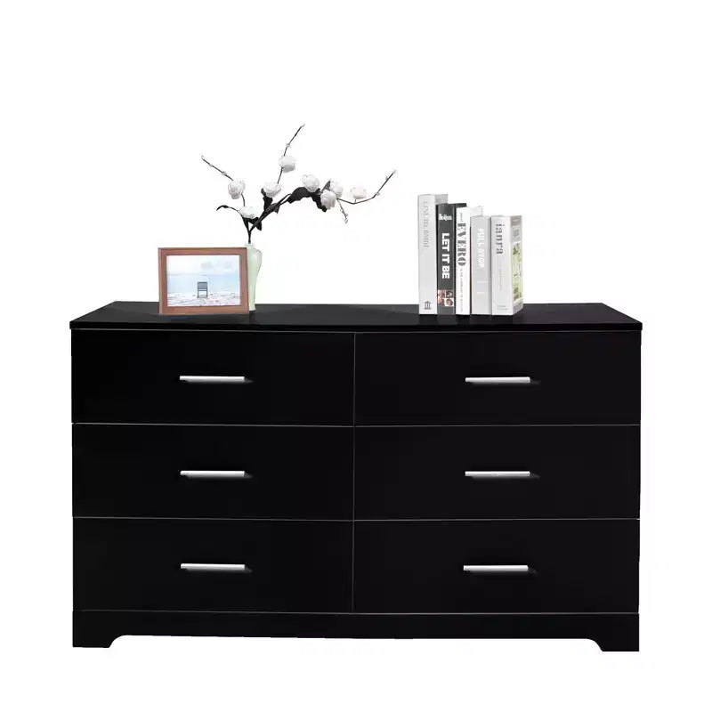 Cómoda Karl Home de 6 cajones, aglomerado negro, 120 cm de ancho