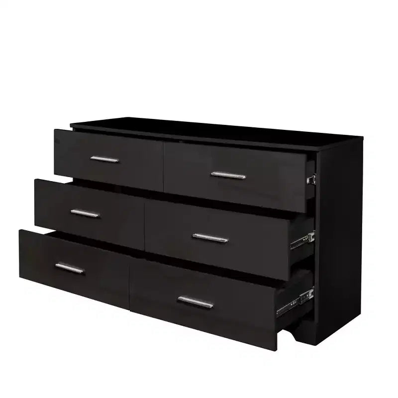 Cómoda Karl Home de 6 cajones, aglomerado negro, 120 cm de ancho