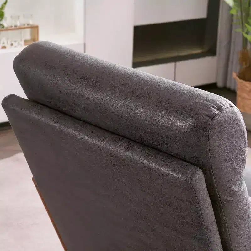 Sillón Karl Home alto con respaldo de madera maciza, reposabrazos, estructura de hierro y lino, para ocio en interiores