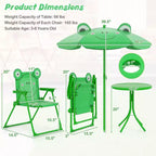 Mesa y Sillas de Picnic Infantiles Costway con 2 Sillas Plegables y Sombrilla de Altura Ajustable Marrón/Verde/Rosa