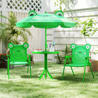 Mesa y Sillas de Picnic Infantiles Costway con 2 Sillas Plegables y Sombrilla de Altura Ajustable Marrón/Verde/Rosa