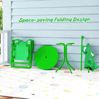 Mesa y Sillas de Picnic Infantiles Costway con 2 Sillas Plegables y Sombrilla de Altura Ajustable Marrón/Verde/Rosa