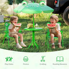 Mesa y Sillas de Picnic Infantiles Costway con 2 Sillas Plegables y Sombrilla de Altura Ajustable Marrón/Verde/Rosa