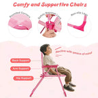 Mesa y Sillas de Picnic Infantiles Costway con 2 Sillas Plegables y Sombrilla de Altura Ajustable Marrón/Verde/Rosa