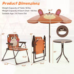 Mesa y Sillas de Picnic Infantiles Costway con 2 Sillas Plegables y Sombrilla de Altura Ajustable Marrón/Verde/Rosa