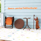 Mesa y Sillas de Picnic Infantiles Costway con 2 Sillas Plegables y Sombrilla de Altura Ajustable Marrón/Verde/Rosa