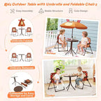 Mesa y Sillas de Picnic Infantiles Costway con 2 Sillas Plegables y Sombrilla de Altura Ajustable Marrón/Verde/Rosa