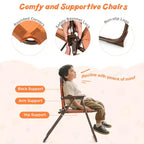 Mesa y Sillas de Picnic Infantiles Costway con 2 Sillas Plegables y Sombrilla de Altura Ajustable Marrón/Verde/Rosa