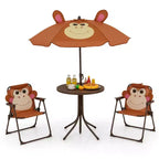 Costway Kids Picnic Table & Chair Set with 2 Folding Chairs & Height Adjustable Umbrella Brown/Green/Pink