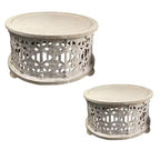 Juego de mesa de centro de madera redonda de 30 pulgadas Royal Hampton de 2 piezas, diseño floral tallado