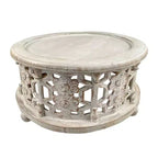 Juego de mesa de centro de madera redonda de 30 pulgadas Royal Hampton de 2 piezas, diseño floral tallado