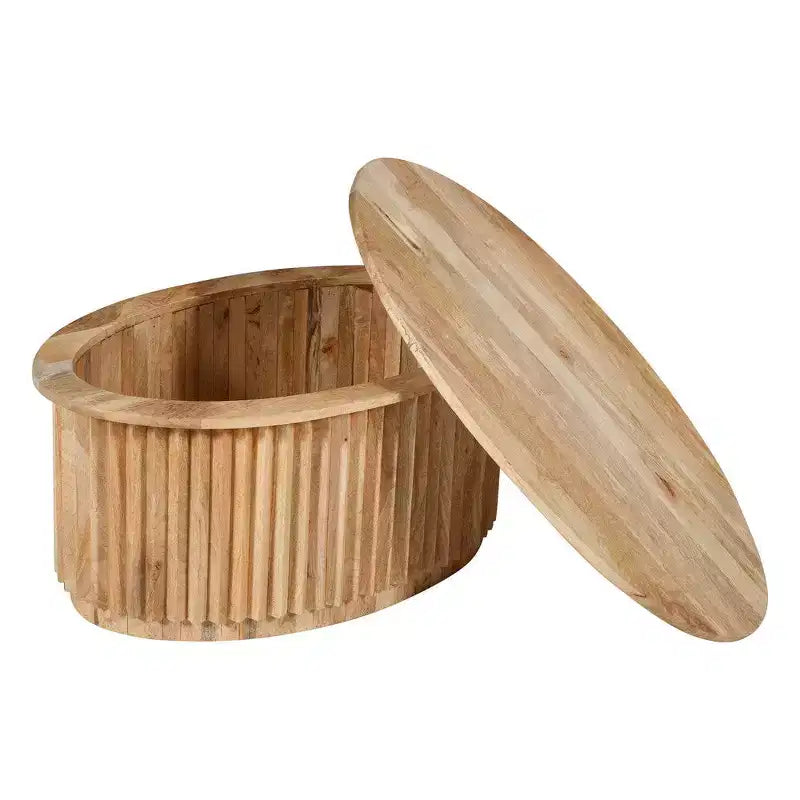 Mesa de centro Royal Hampton con tapa ovalada de madera de mango hecha a mano con base estriada y almacenamiento oculto, 36 pulgadas -