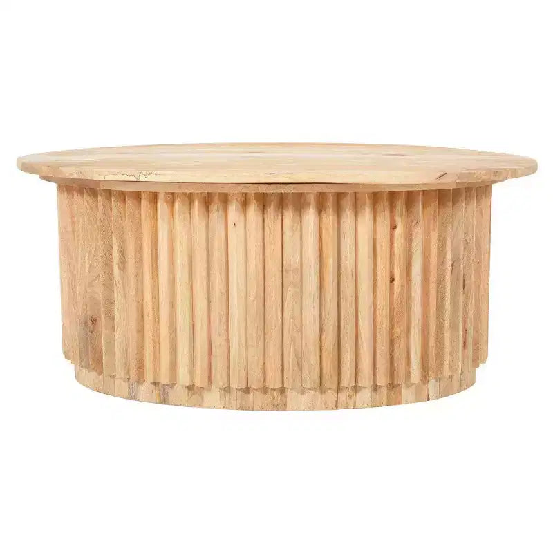 Mesa de centro Royal Hampton con tapa ovalada de madera de mango hecha a mano con base estriada y almacenamiento oculto, 36 pulgadas -