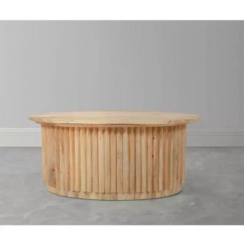 Mesa de centro Royal Hampton con tapa ovalada de madera de mango hecha a mano con base estriada y almacenamiento oculto, 36 pulgadas -
