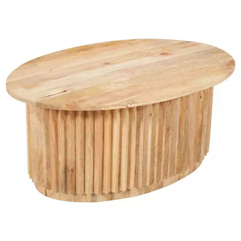 Mesa de centro Royal Hampton con tapa ovalada de madera de mango hecha a mano con base estriada y almacenamiento oculto, 36 pulgadas -