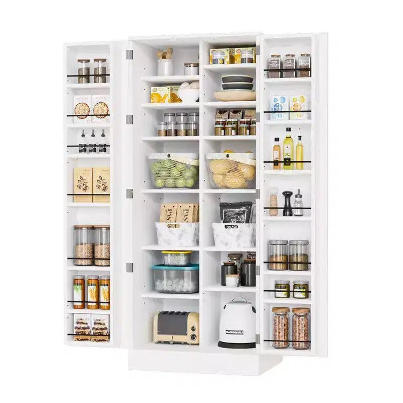 Mueble de cocina alto Karl Home de 150 cm blanco con 2 puertas y estantes ajustables, despensa de almacenamiento de alimentos