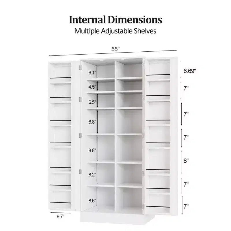 Mueble de cocina alto Karl Home de 150 cm blanco con 2 puertas y estantes ajustables, despensa de almacenamiento de alimentos