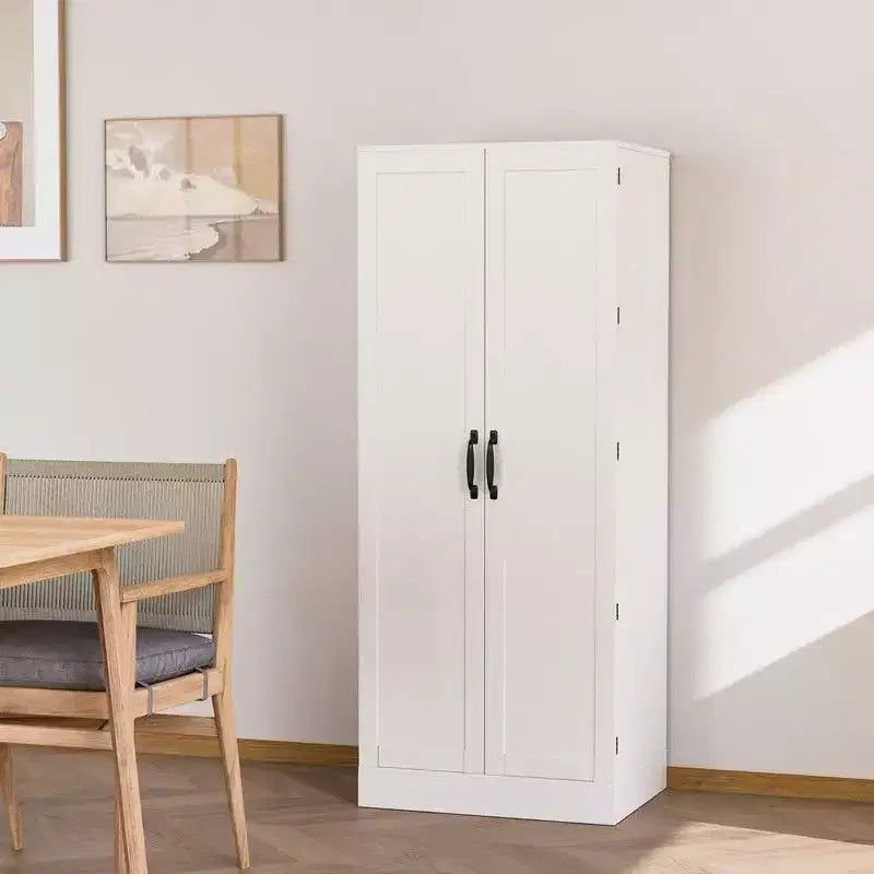 Mueble de cocina alto Karl Home de 150 cm blanco con 2 puertas y estantes ajustables, despensa de almacenamiento de alimentos