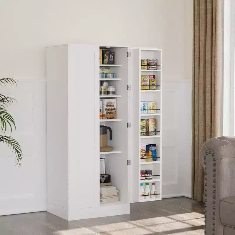 Mueble de cocina alto Karl Home de 150 cm blanco con 2 puertas y estantes ajustables, despensa de almacenamiento de alimentos