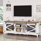 Mueble de TV Modern Farmhouse, se adapta a televisores de 75 pulgadas - Centro de entretenimiento blanco de 65 pulgadas con puertas corredizas estilo granero, compartimentos de almacenamiento y estantes ajustables