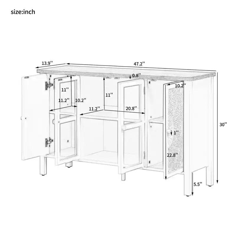 MAYEERTY Mueble para TV, centro de entretenimiento, consola multimedia con 3 espaciosas puertas de cristal, dispositivo antivuelco para sala de estar