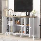 MAYEERTY Mueble para TV, centro de entretenimiento, consola multimedia con 3 espaciosas puertas de cristal, dispositivo antivuelco para sala de estar