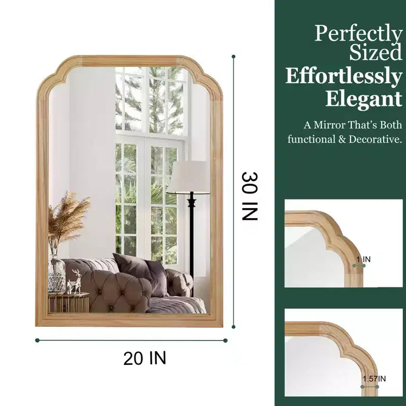 MAYEERTY 20 x 30 Marco de Madera Maciza con Esquinas Redondeadas Espejo Decorativo para Dormitorio Baño Sala de Estar Madera Natural